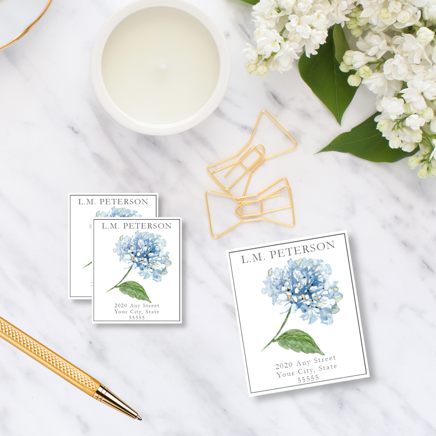 Blue Hydrangea Watercolor Printed Return Address Labels