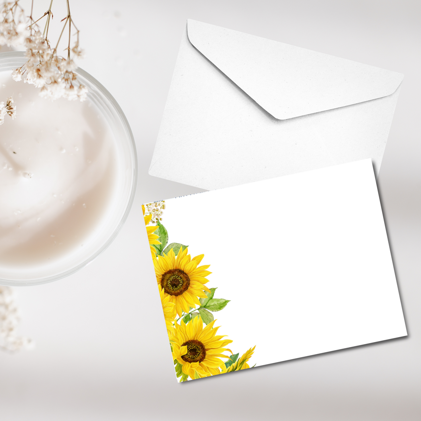 Bold Sunflower Border Flat Note Card Set