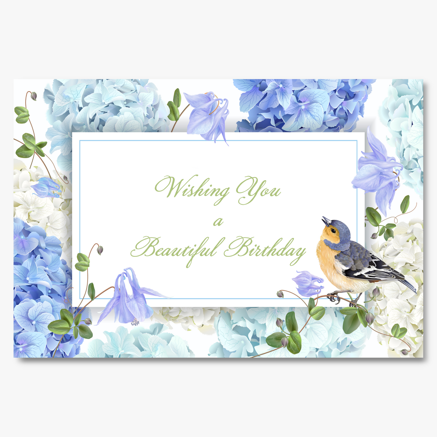 Bird and Hydrangeas Birthday Greeting Card