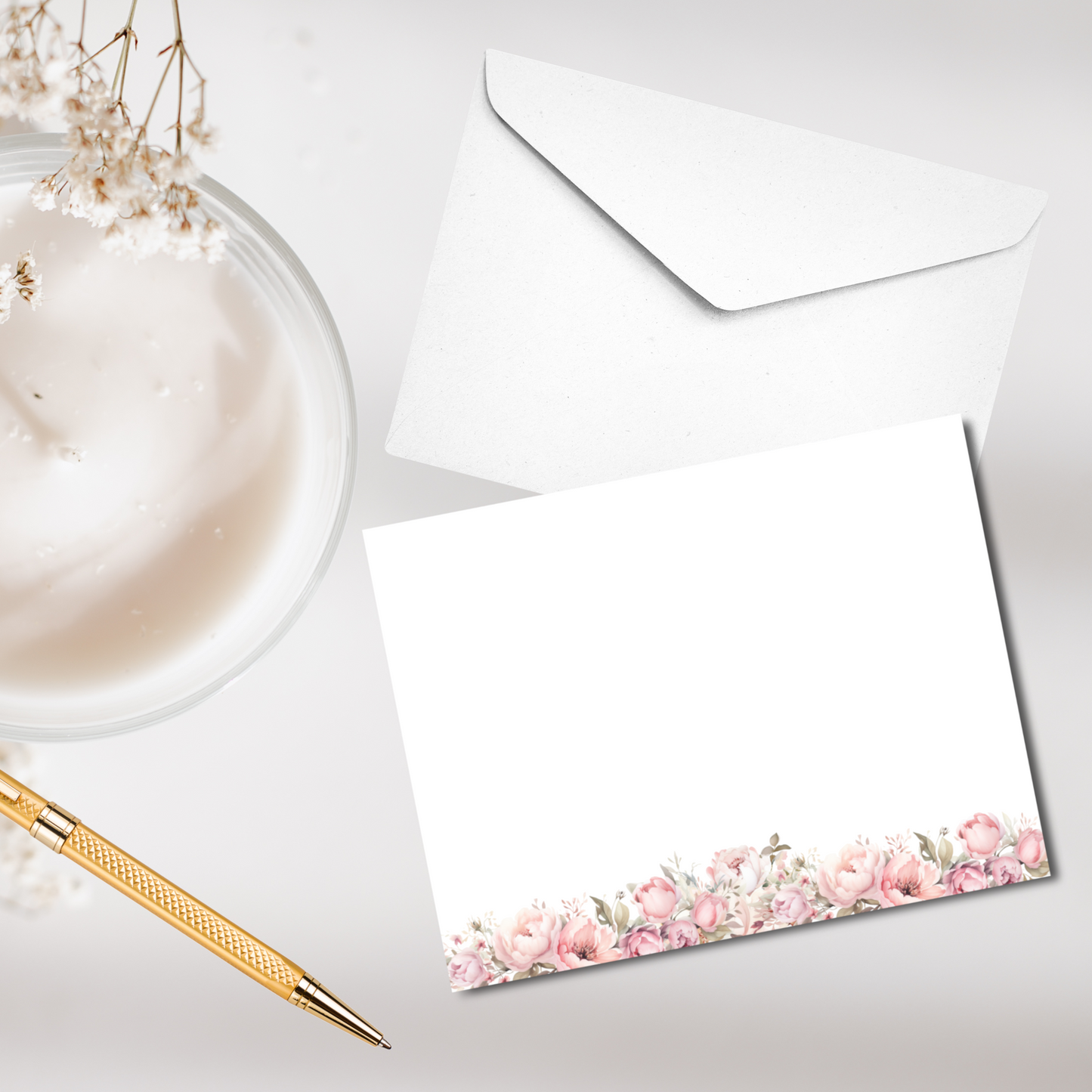 Pink Peony Border Flat Notes