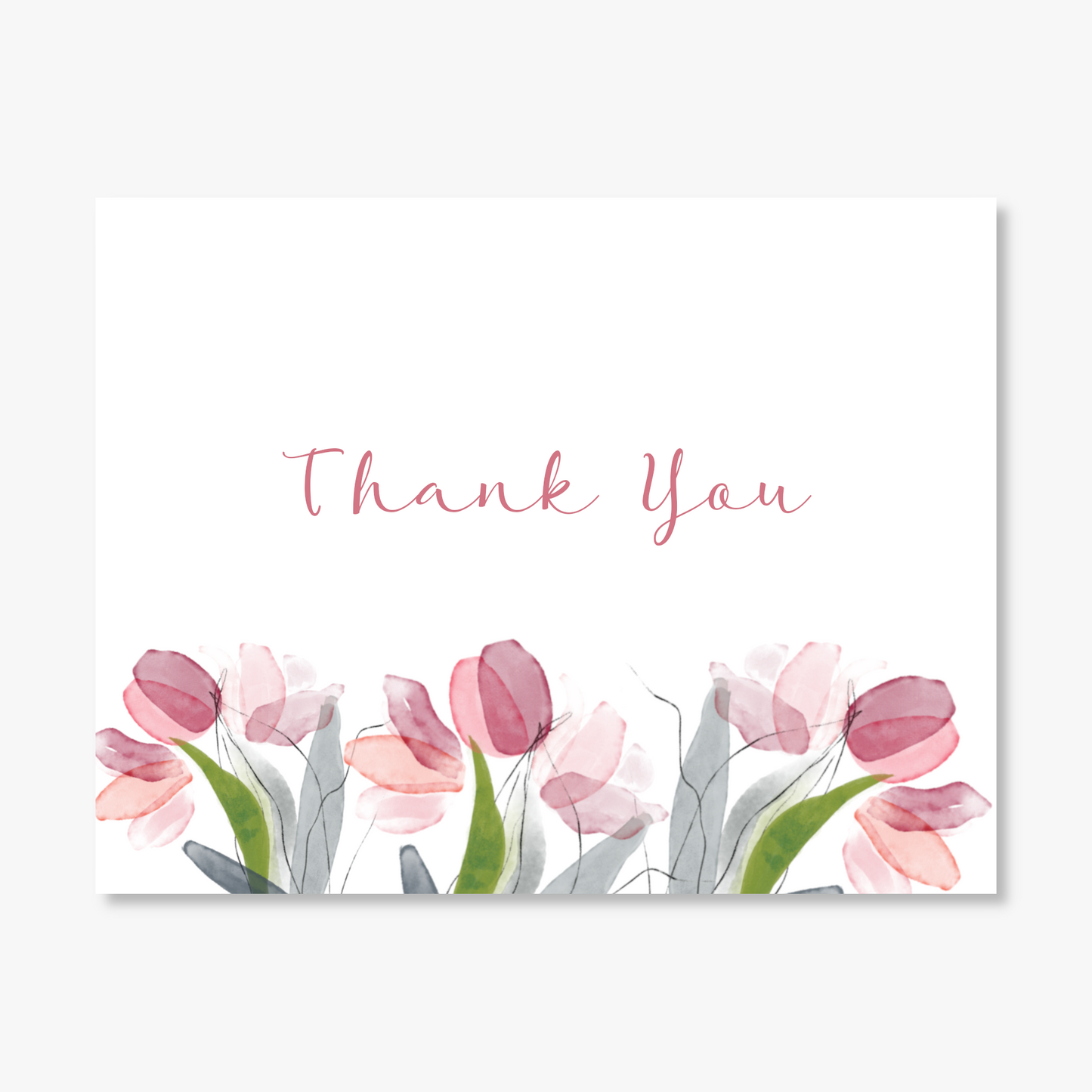 Pink Line Art Tulips Personalized Note Cards