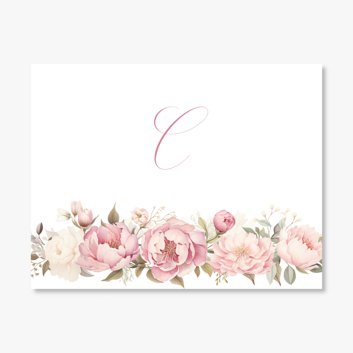 Peony Border Monogram Note Cards