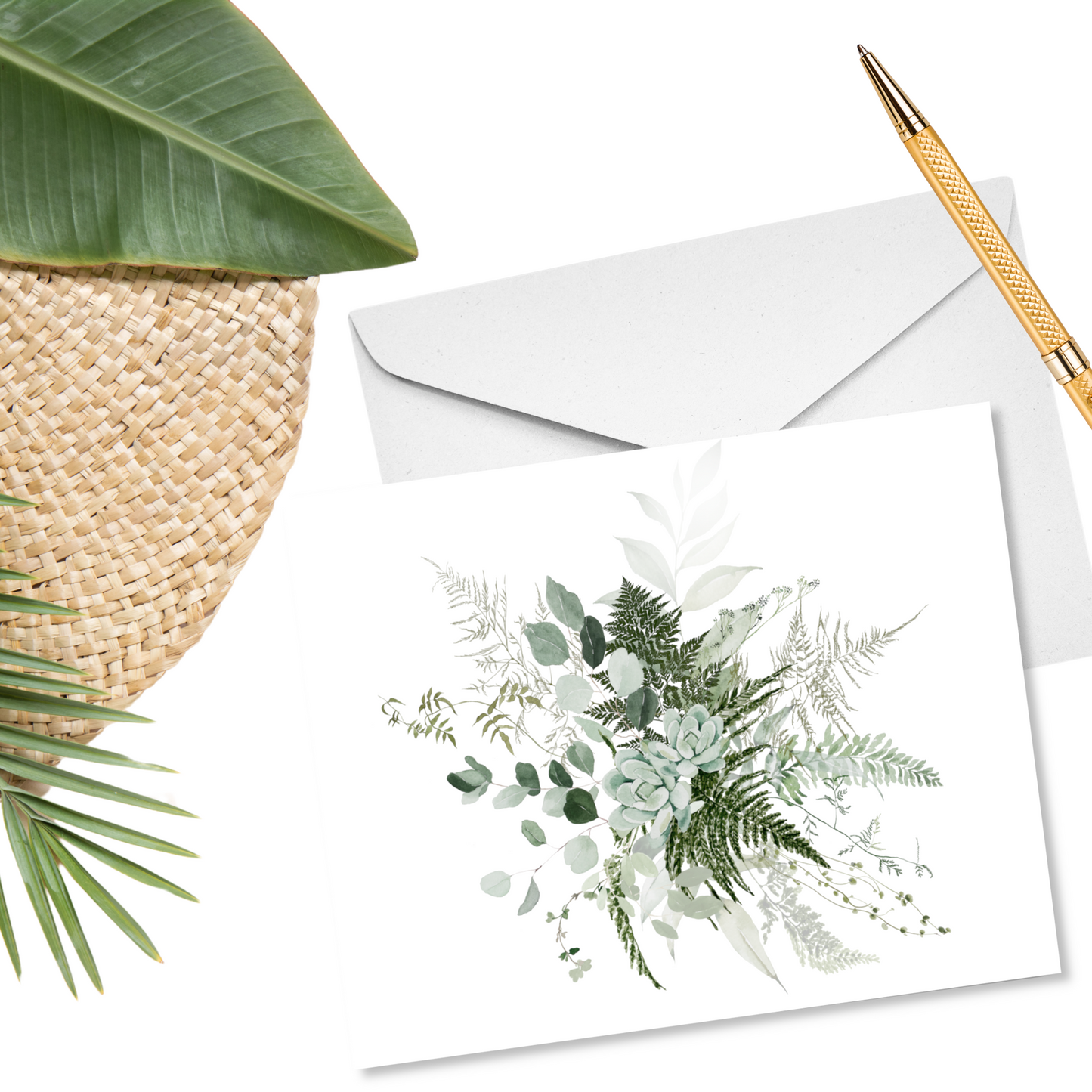 Fern and Succulent Bouquet Note Cards