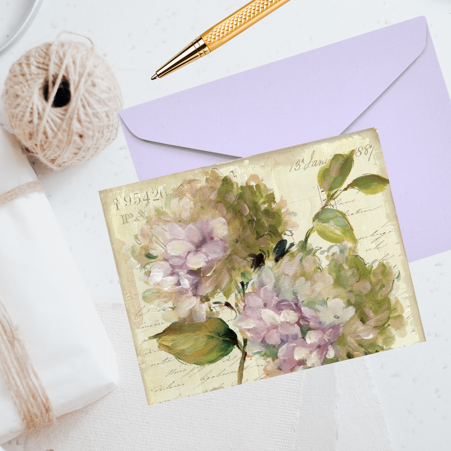 French Postcard Hydrangea Note Cards