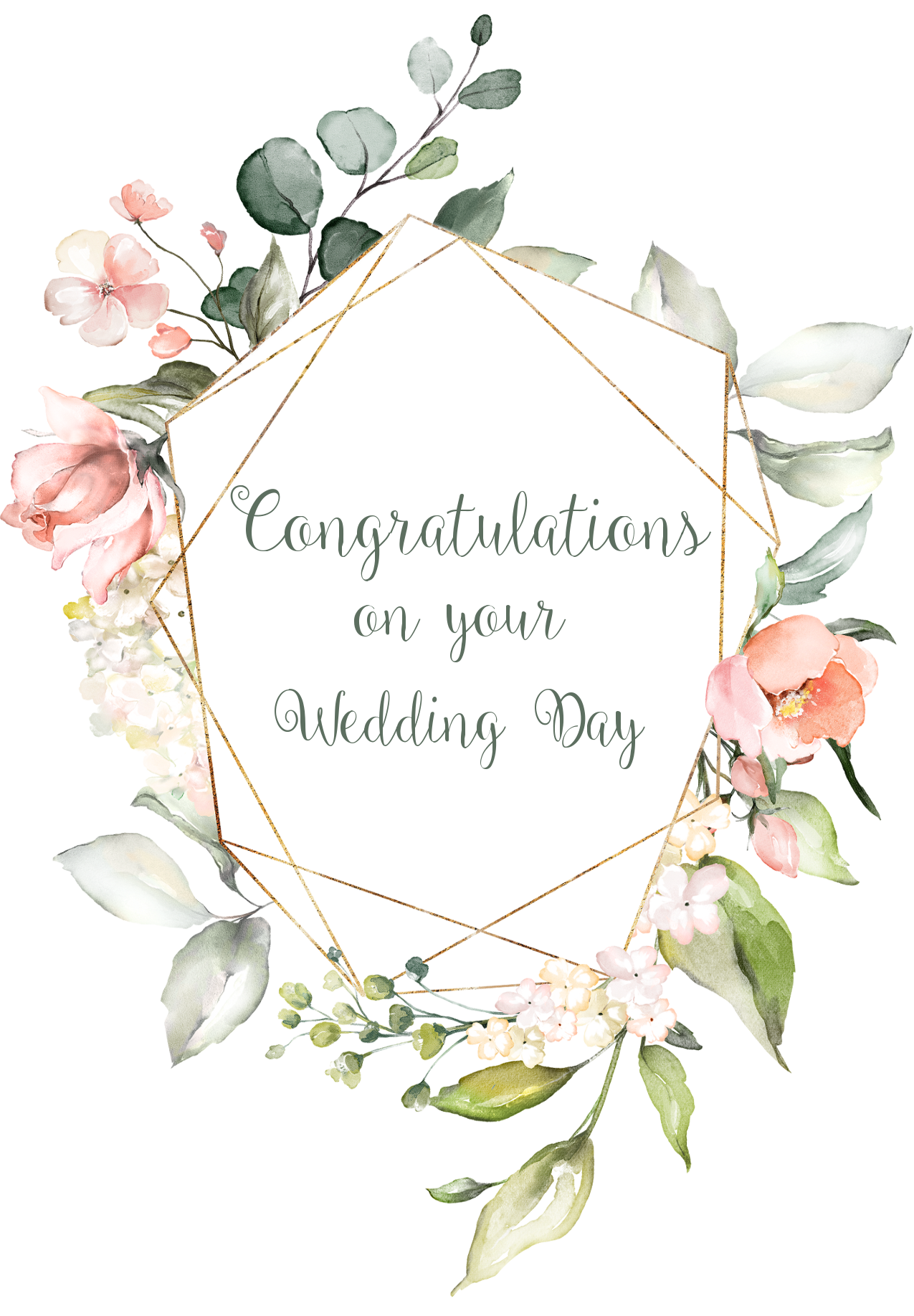 Gold Geo Frame Floral Wedding Card