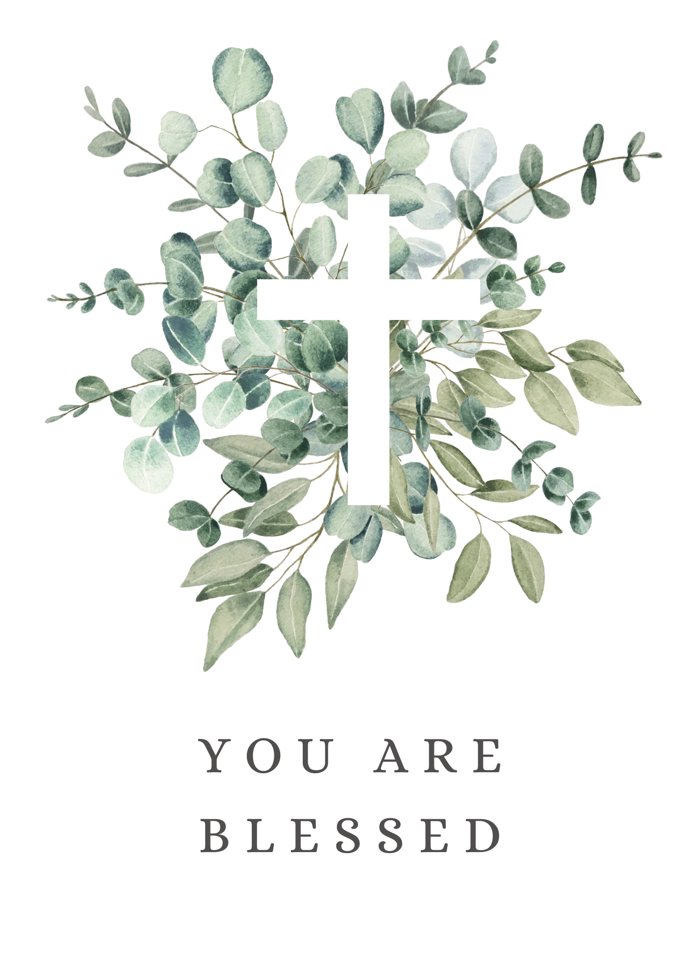 Cross with Greenery Baptism Card