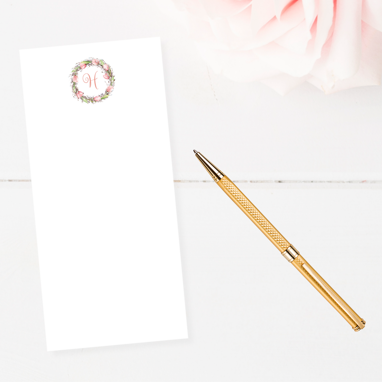 Tulip Wreath Monogrammed Long Note Pad