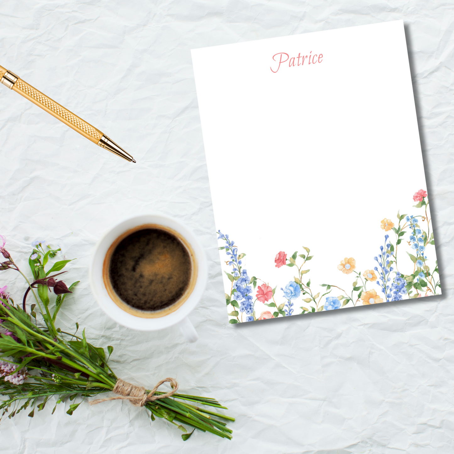 Wildflower Floral Personalized Notepad  | 50 Sheets
