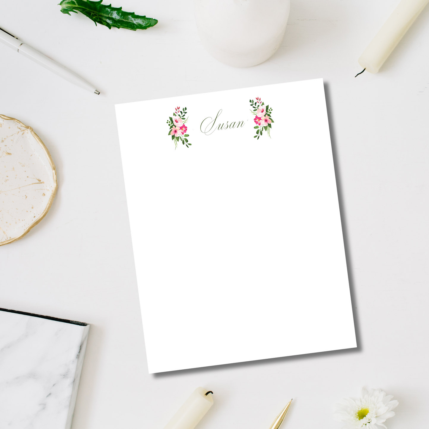 Personalized Floral Accent Note Pad
