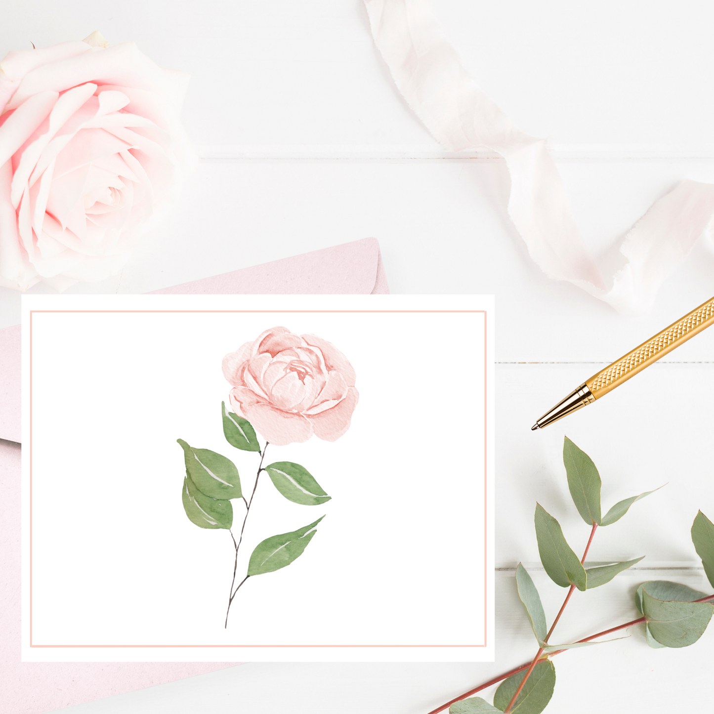 Pink Long Stem Rose Note Cards