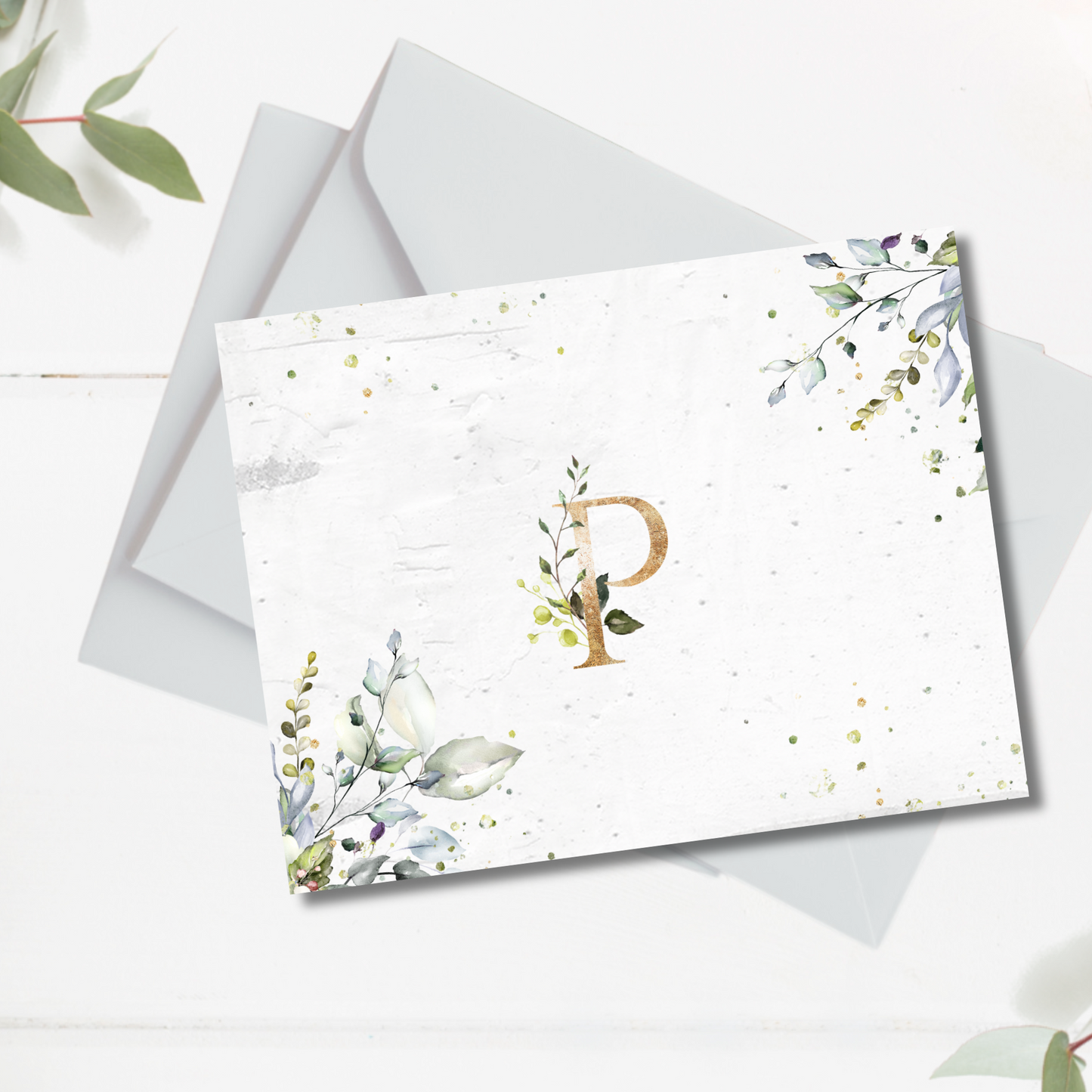 Greenery Accent Monogrammed Notes