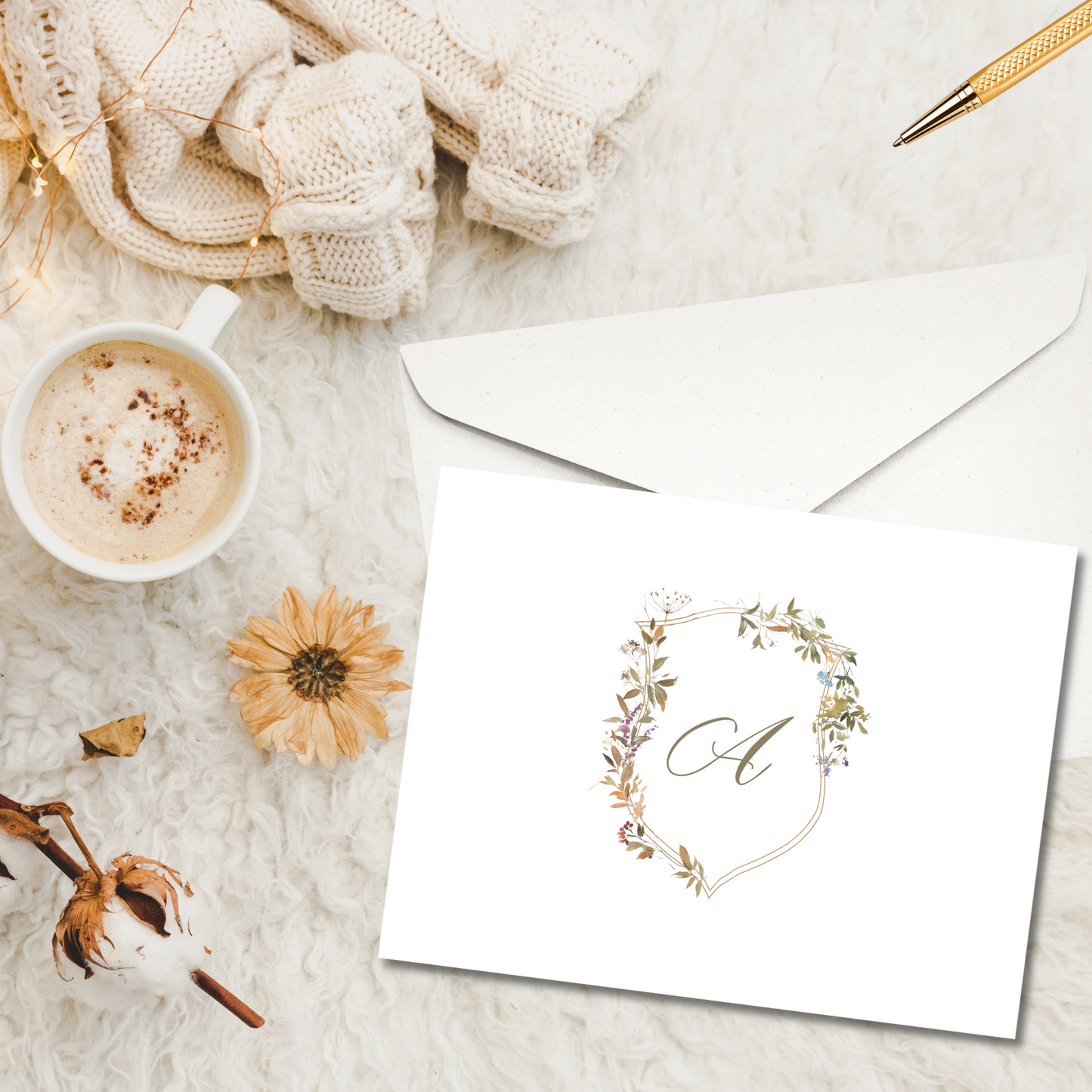 Autumn Floral Crest Monogrammed Note