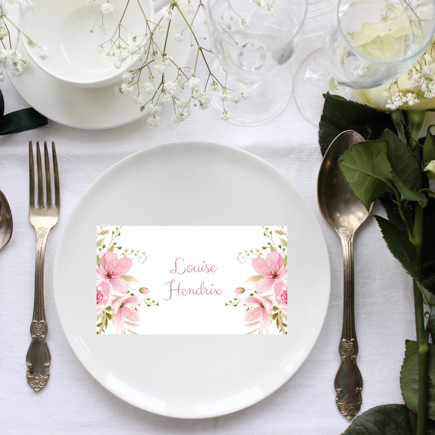 Pink Floral Printed Place Cards