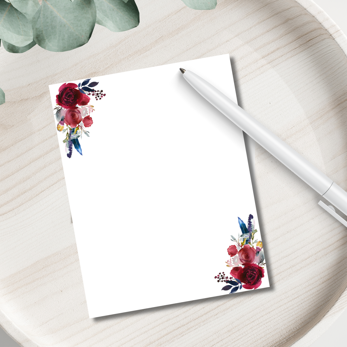 Burgundy Red Watercolor Floral Bouquet Note Pad | 50 Sheets