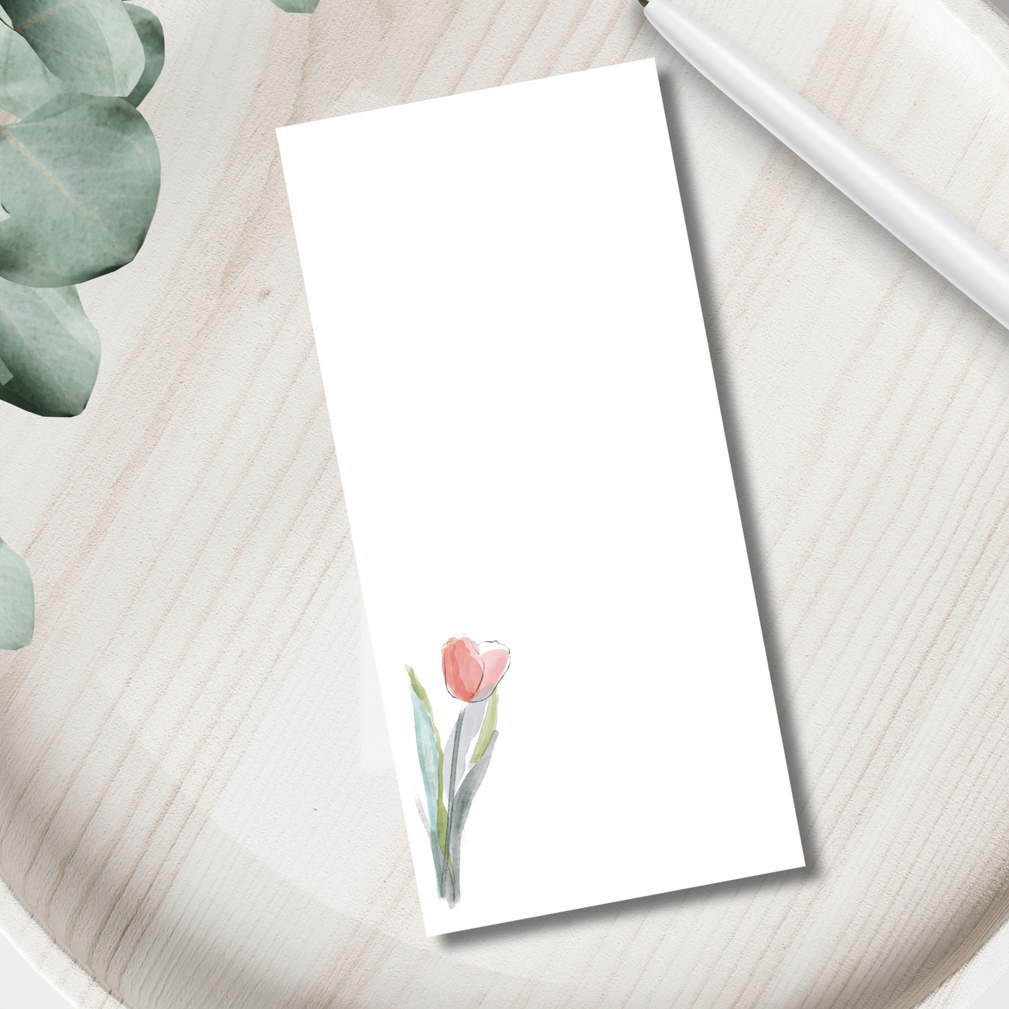 Line Art Watercolor Pink Tulip Long Note Pad | 50 sheets