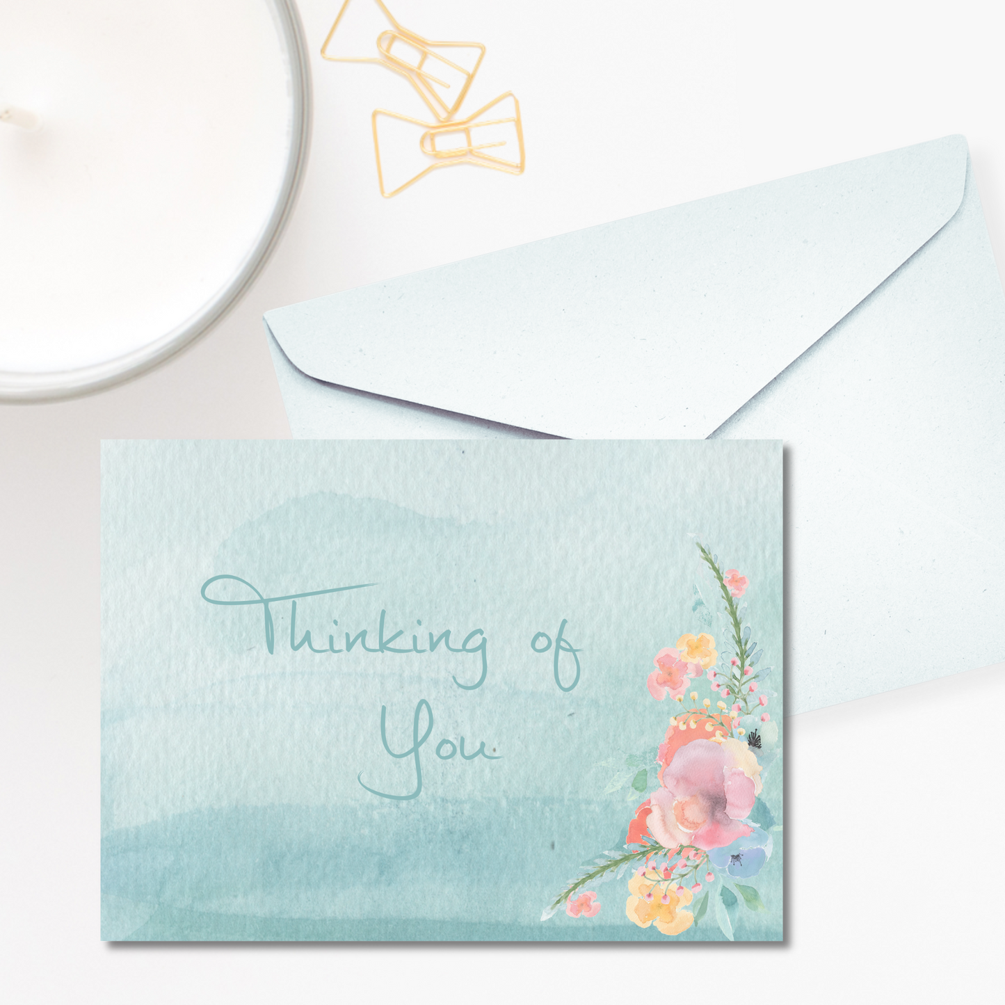 Watercolor Aqua Thinking of You Greeting Card