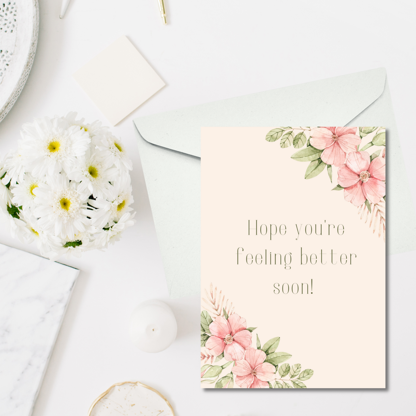 Watercolor Floral Corners Get Well Card