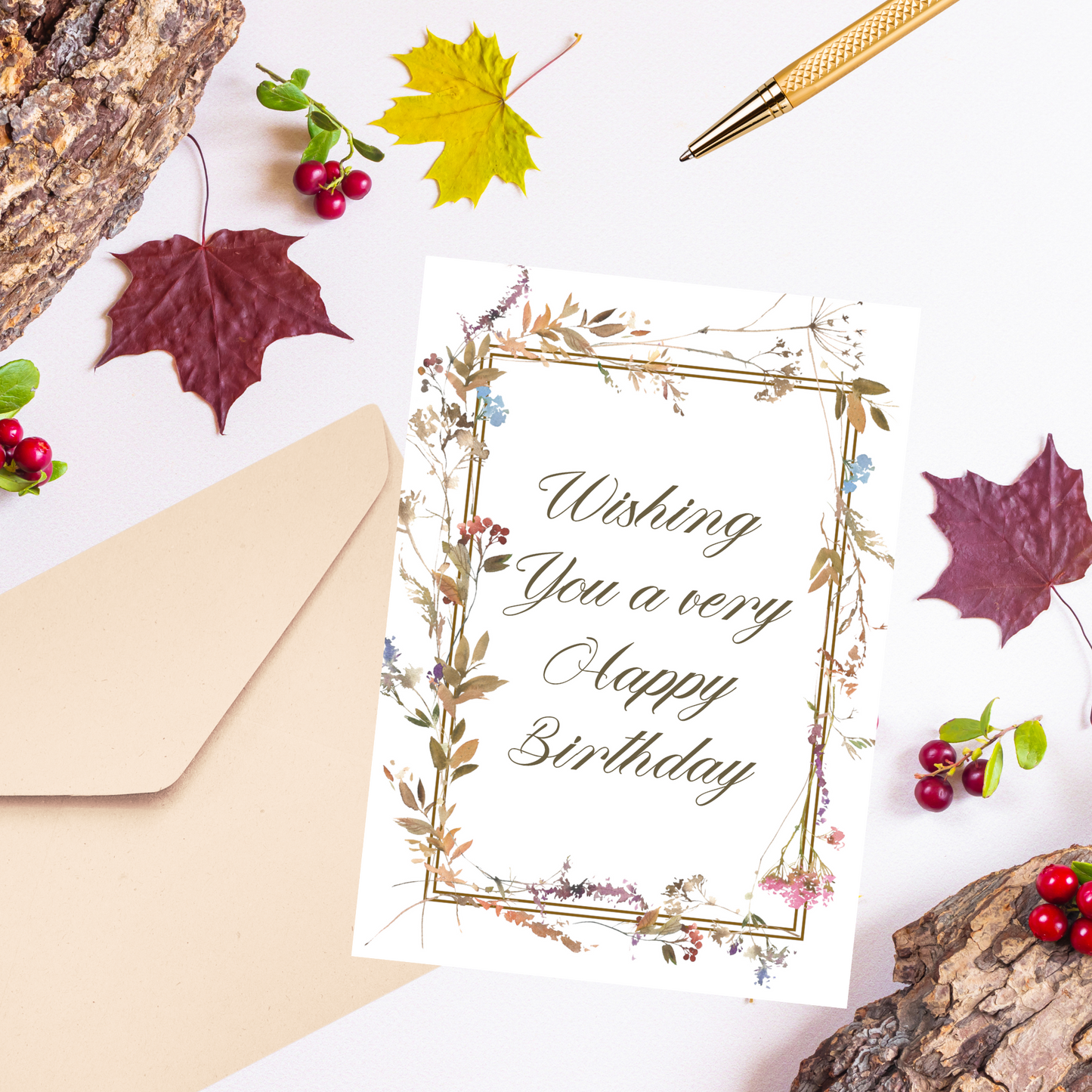 Autumn Floral Frame Birthday Card