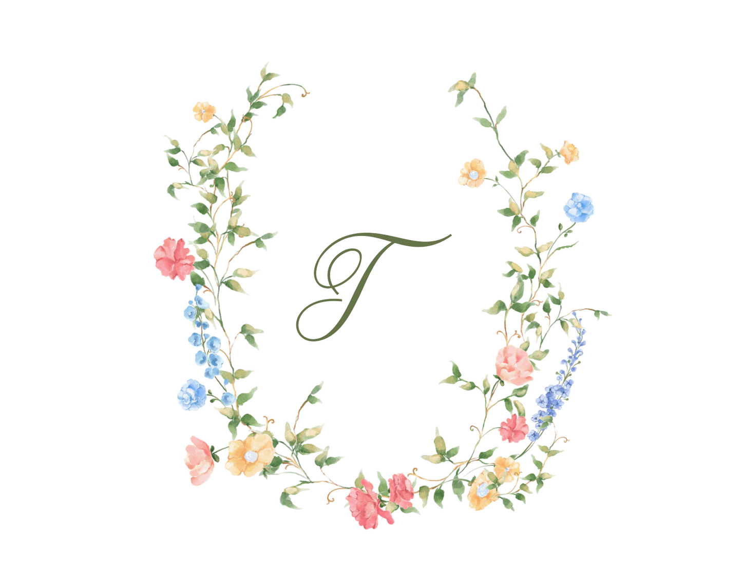 Vintage Wildflower Crest Monogram Note Cards