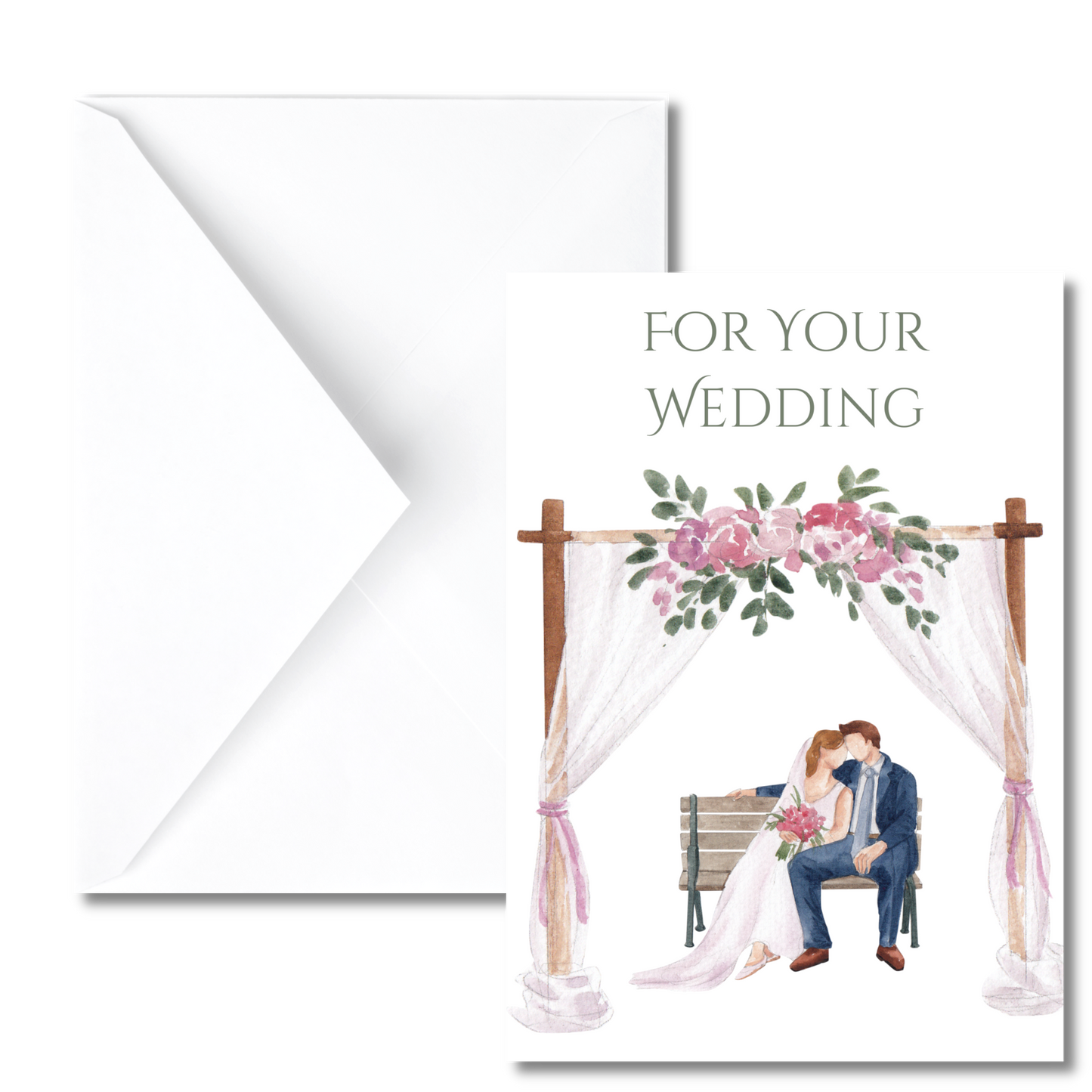 Floral Arch with Bride and Groom Wedding Card