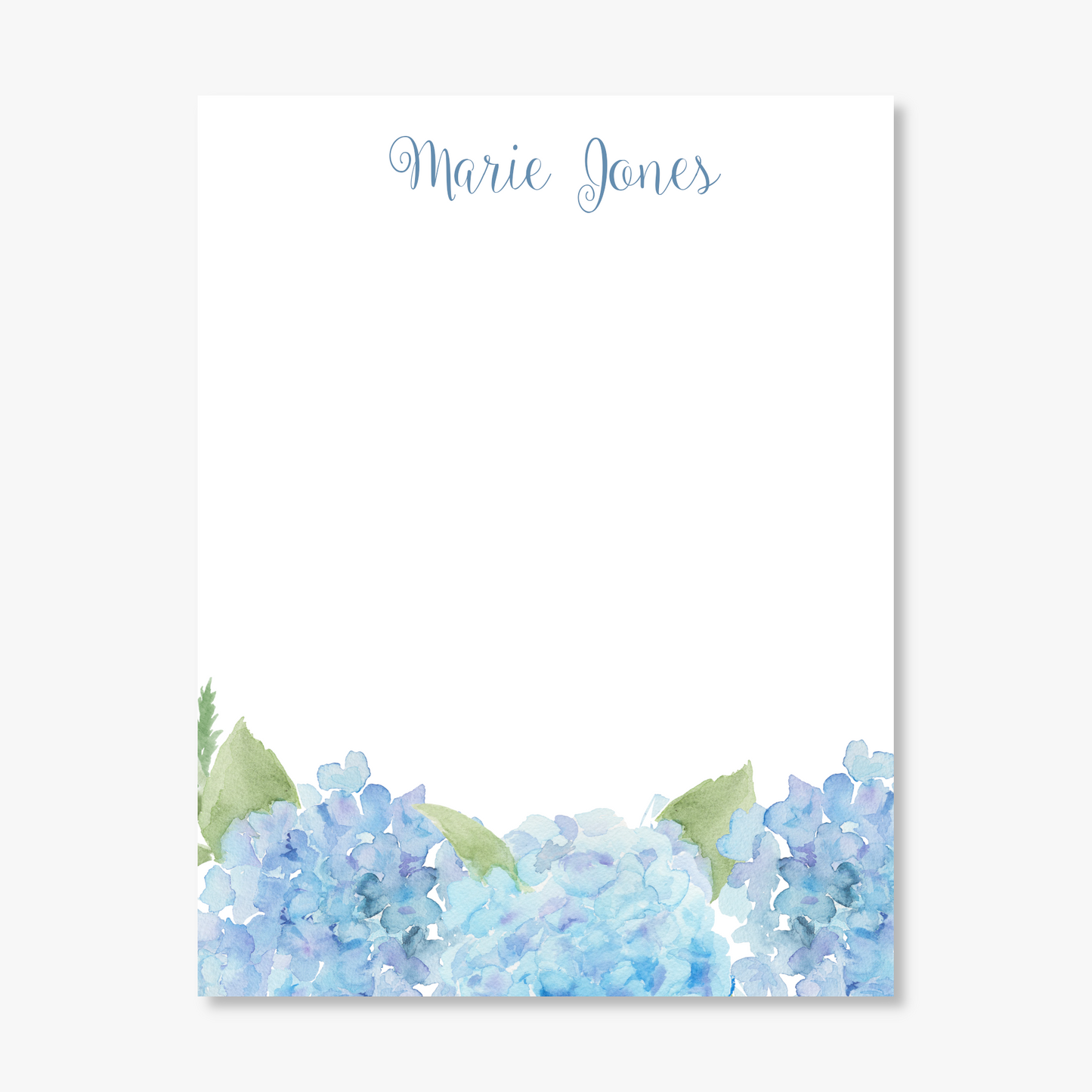 Blue Hydrangea Border Watercolor  Note Pad | 50 Sheets