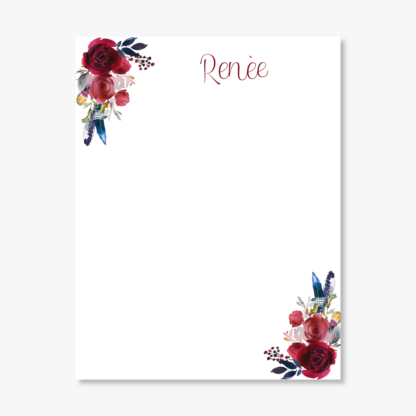 Burgundy Red Watercolor Floral Bouquet Note Pad | 50 Sheets