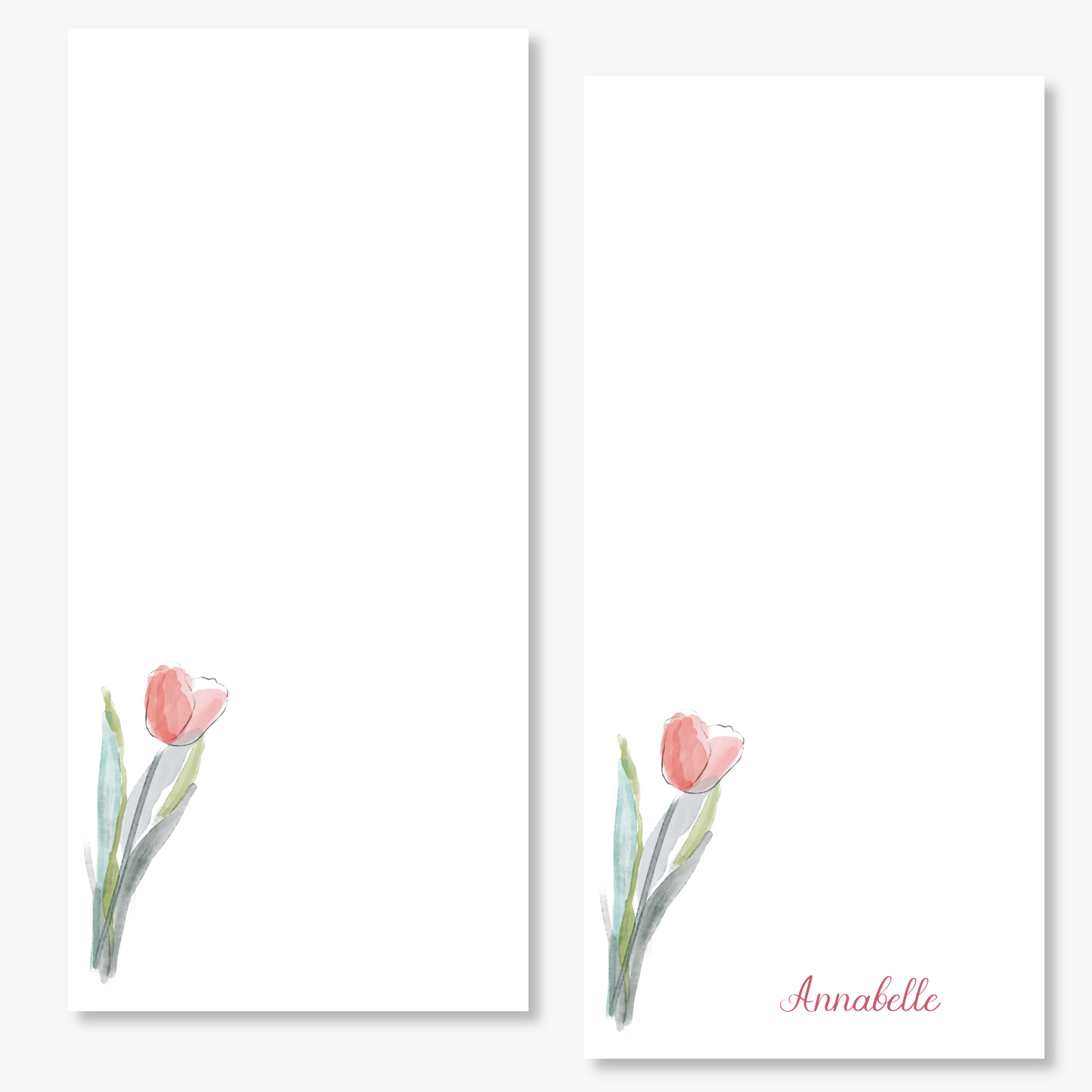 Line Art Watercolor Pink Tulip Long Note Pad | 50 sheets