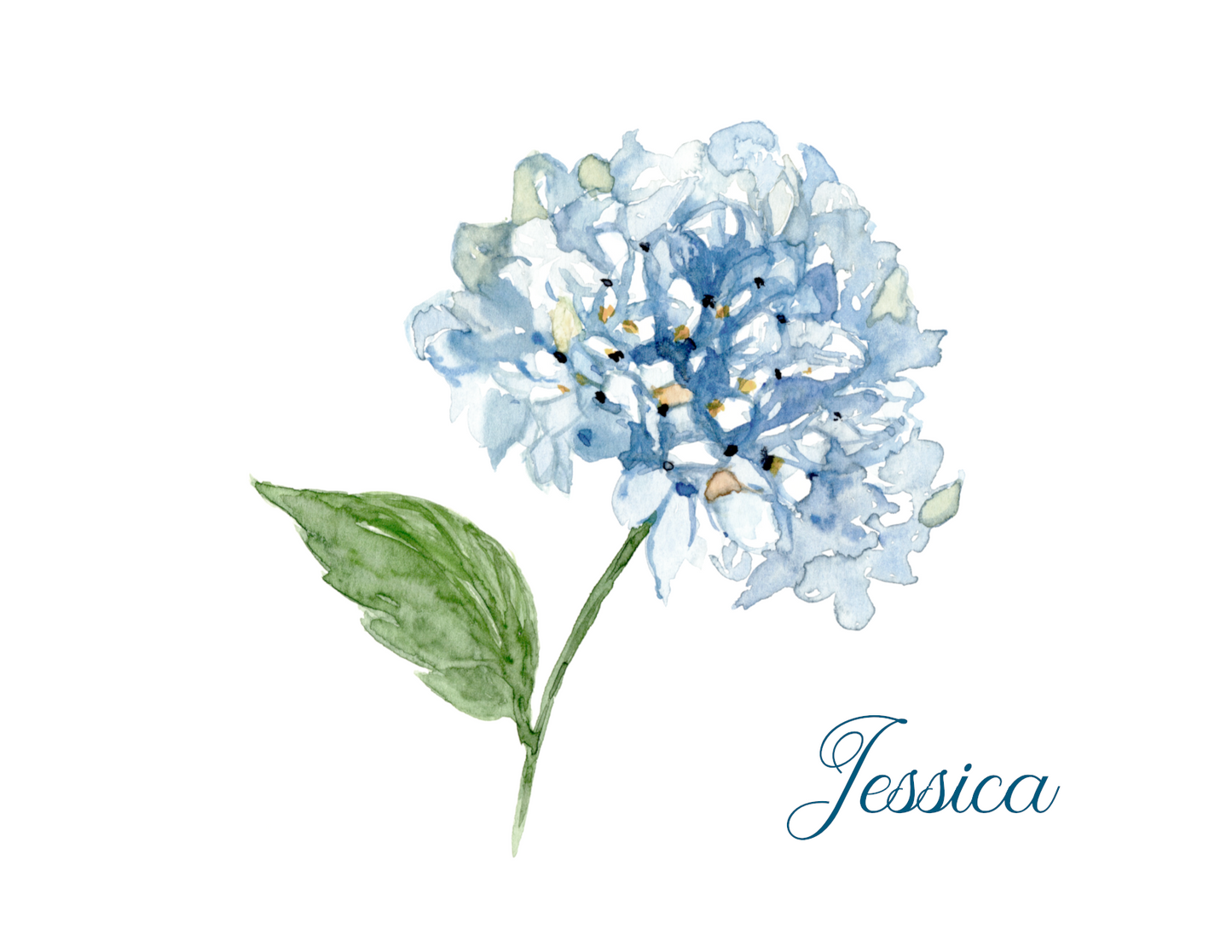 Blue Hydrangea Watercolor Personalized Note Cards