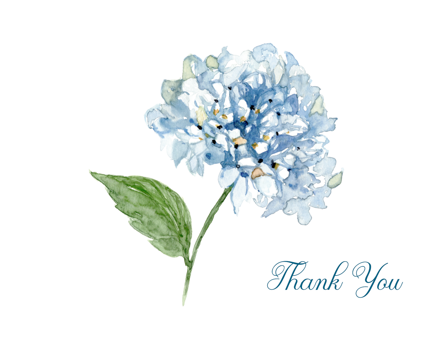 Blue Hydrangea Watercolor Personalized Note Cards