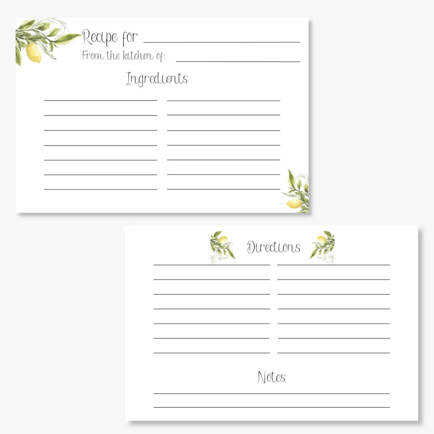 Printed Lemons Recipe Card