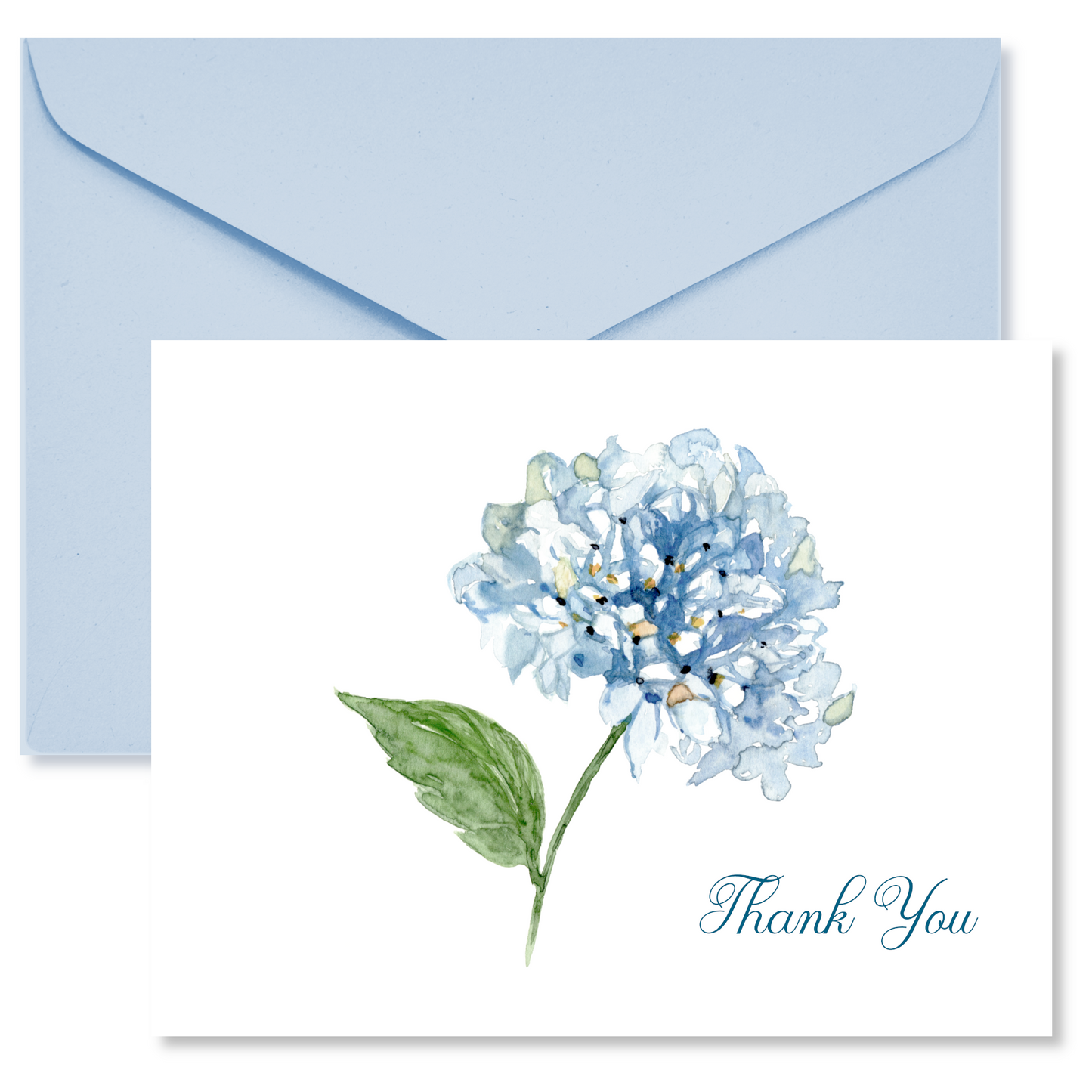 Blue Hydrangea Watercolor Personalized Note Cards