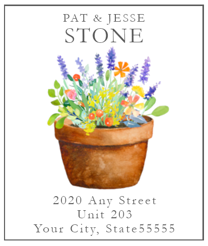 Colorful Watercolor Potted Floral Printed Return Address Labels