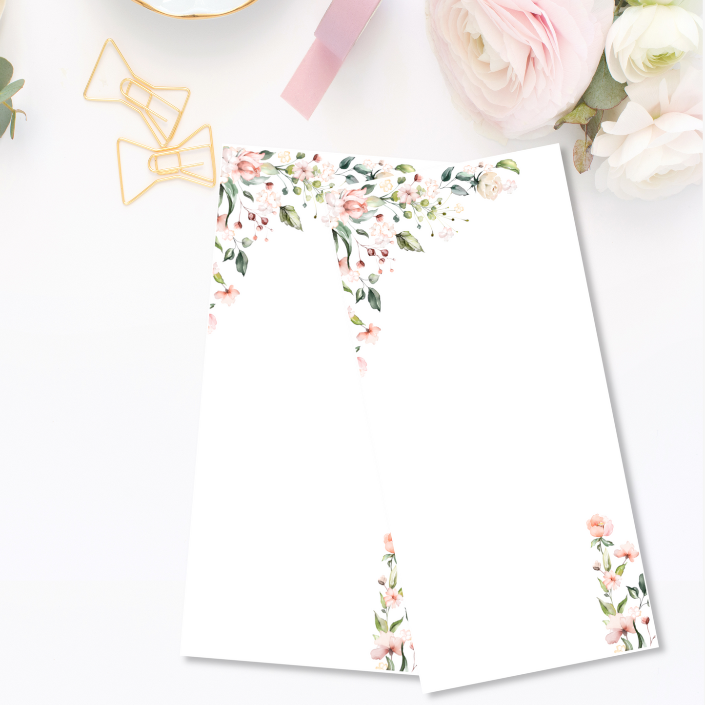 Pink Rose Cascade Watercolor Long Note Pad