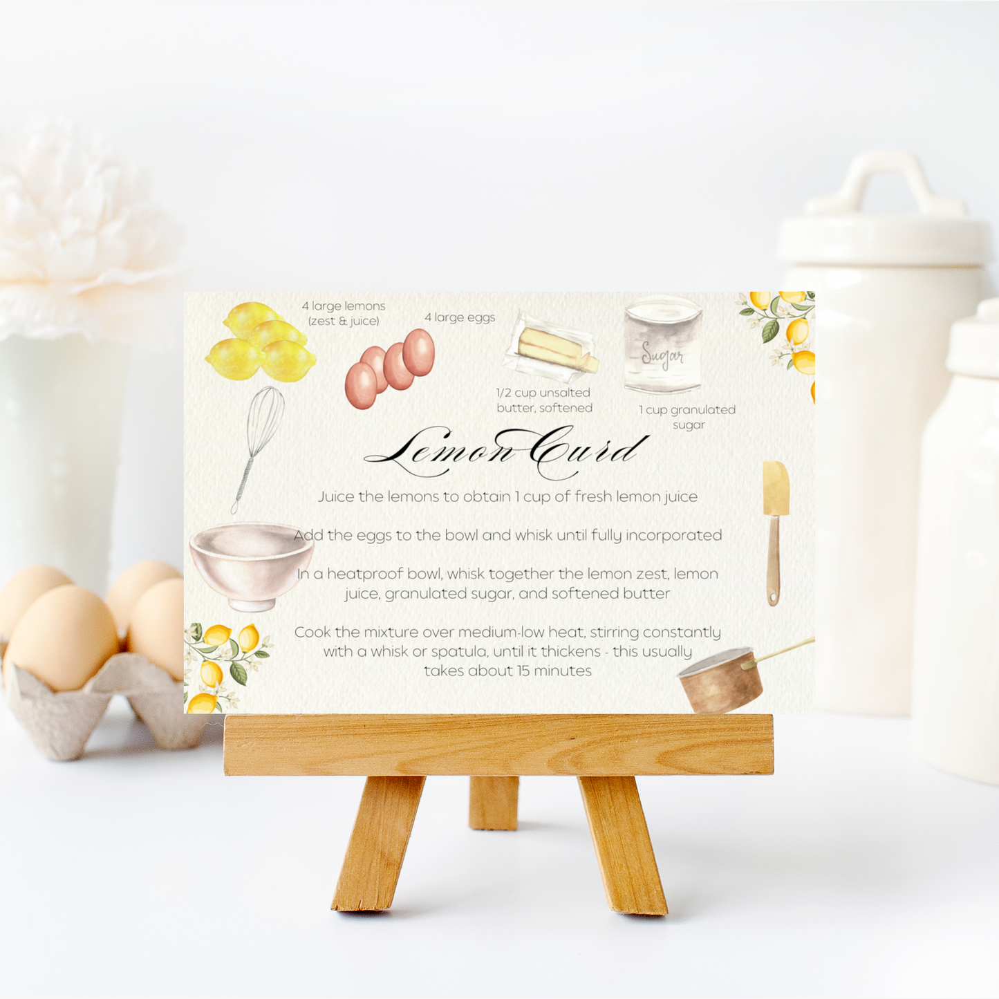 Lemon Curd Illustrated Printed Recipe Cards
