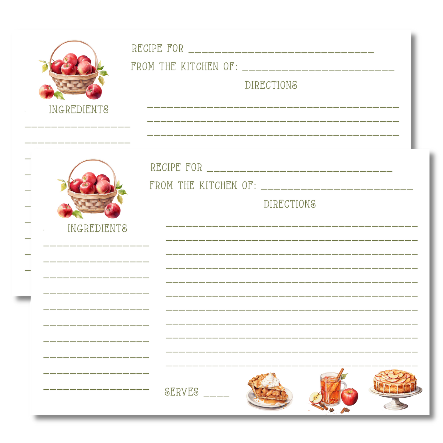 Fruit Desserts Watercolor Printed Recipe Cards