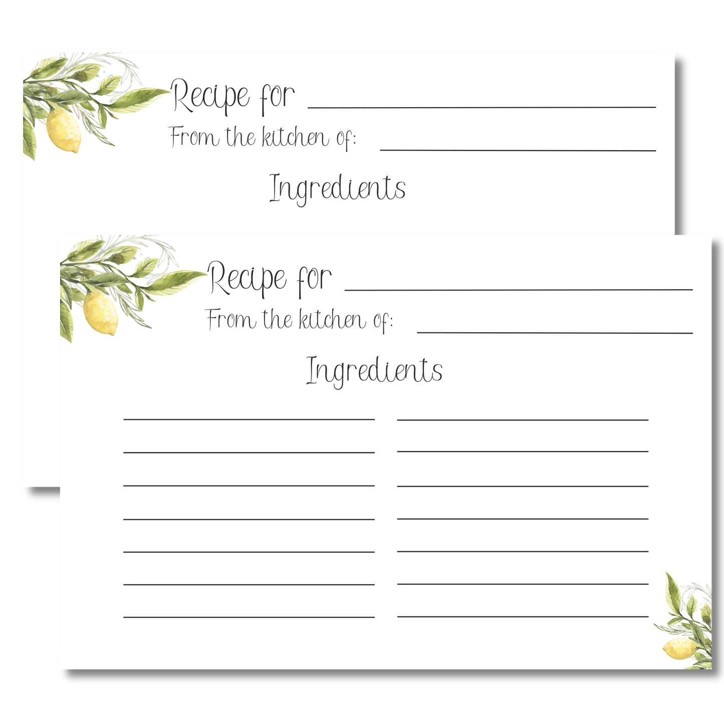 Printed Lemons Recipe Card