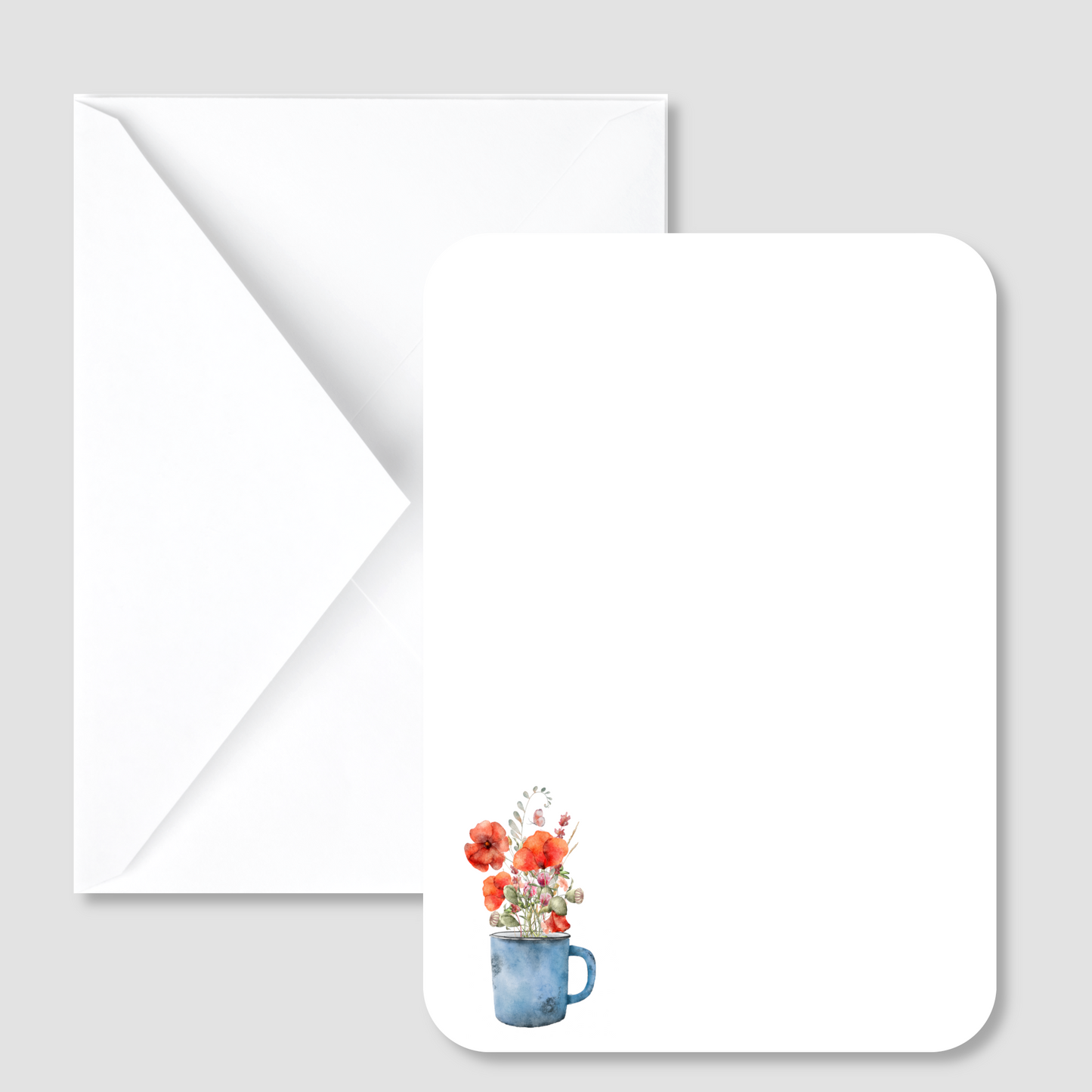 Red Poppies in Rustic Cup Flat Mini Note Cards
