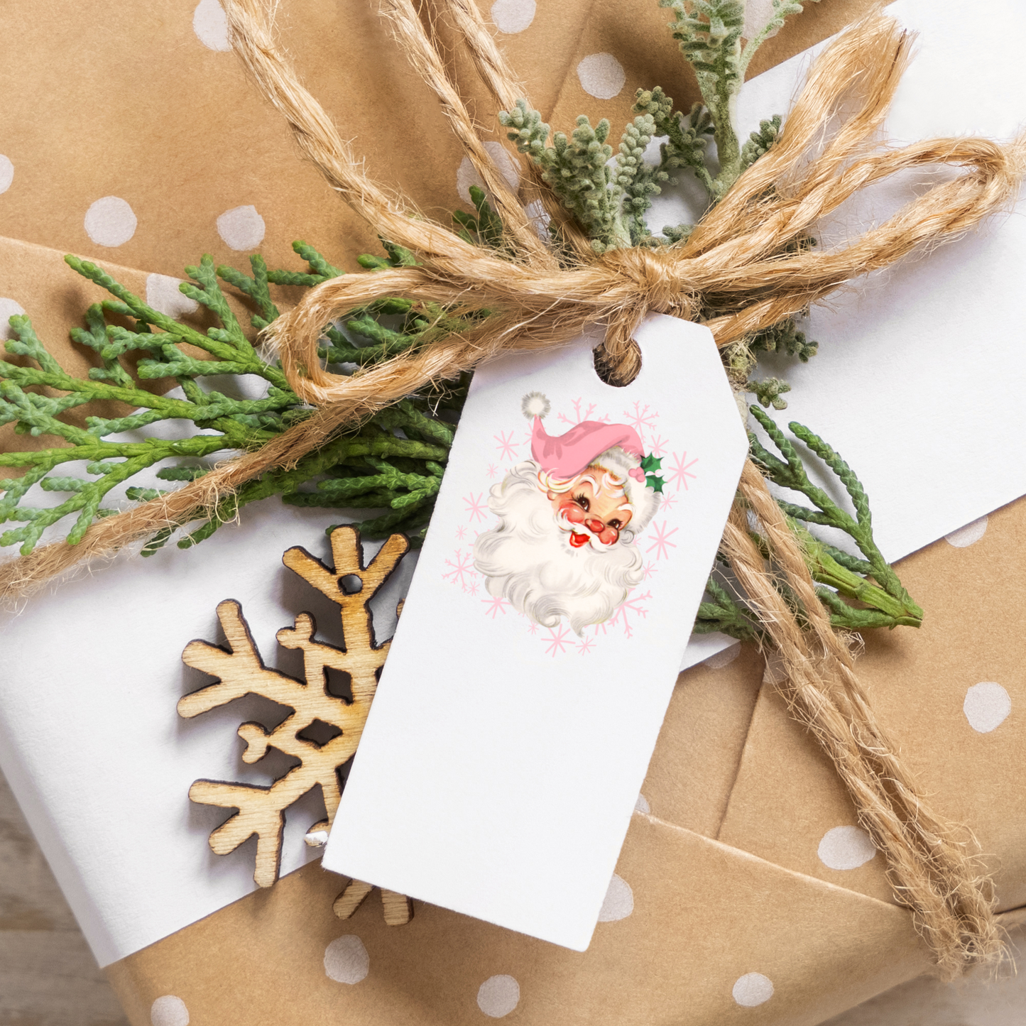 Pink Santa Face Printed Gift Tags