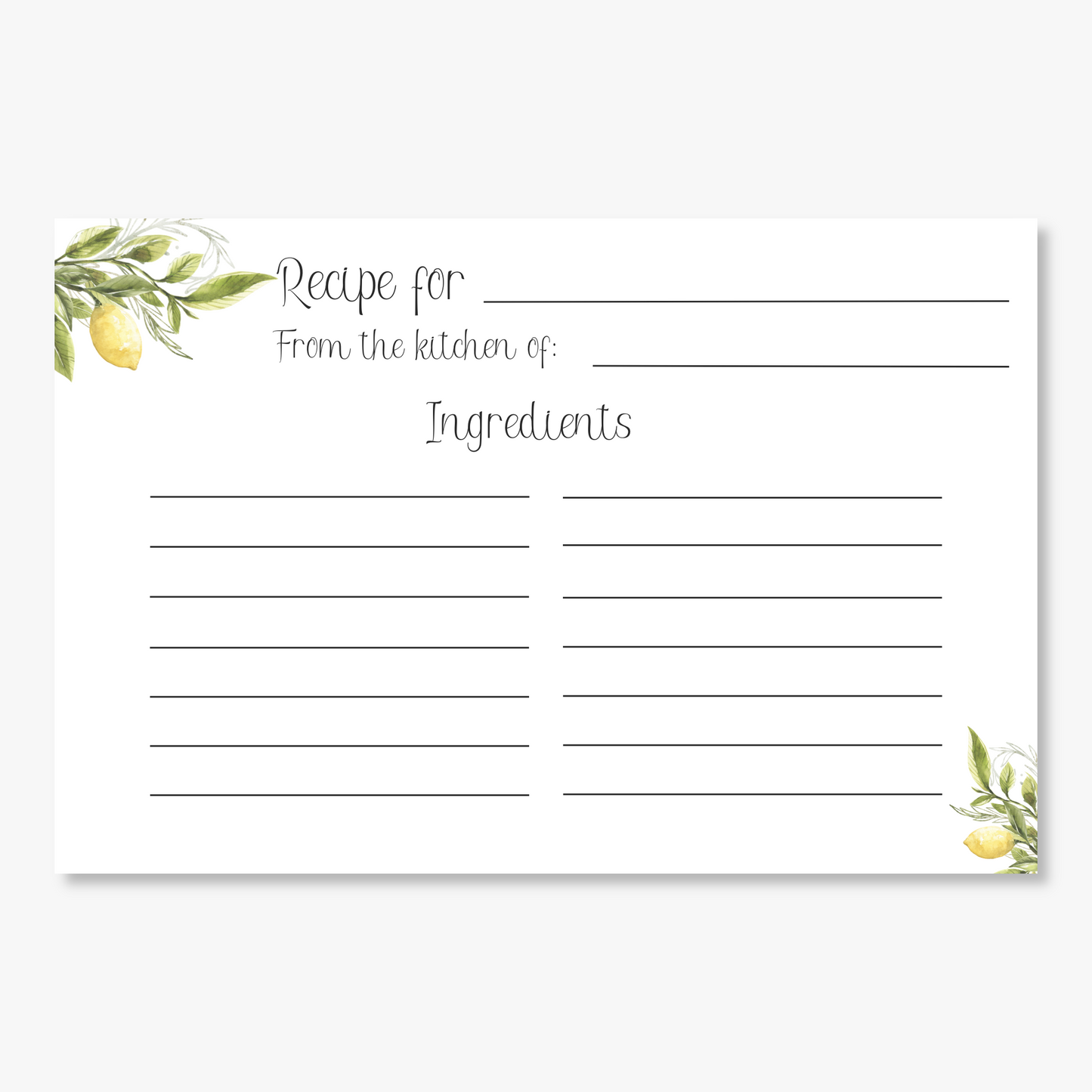 Printed Lemons Recipe Card