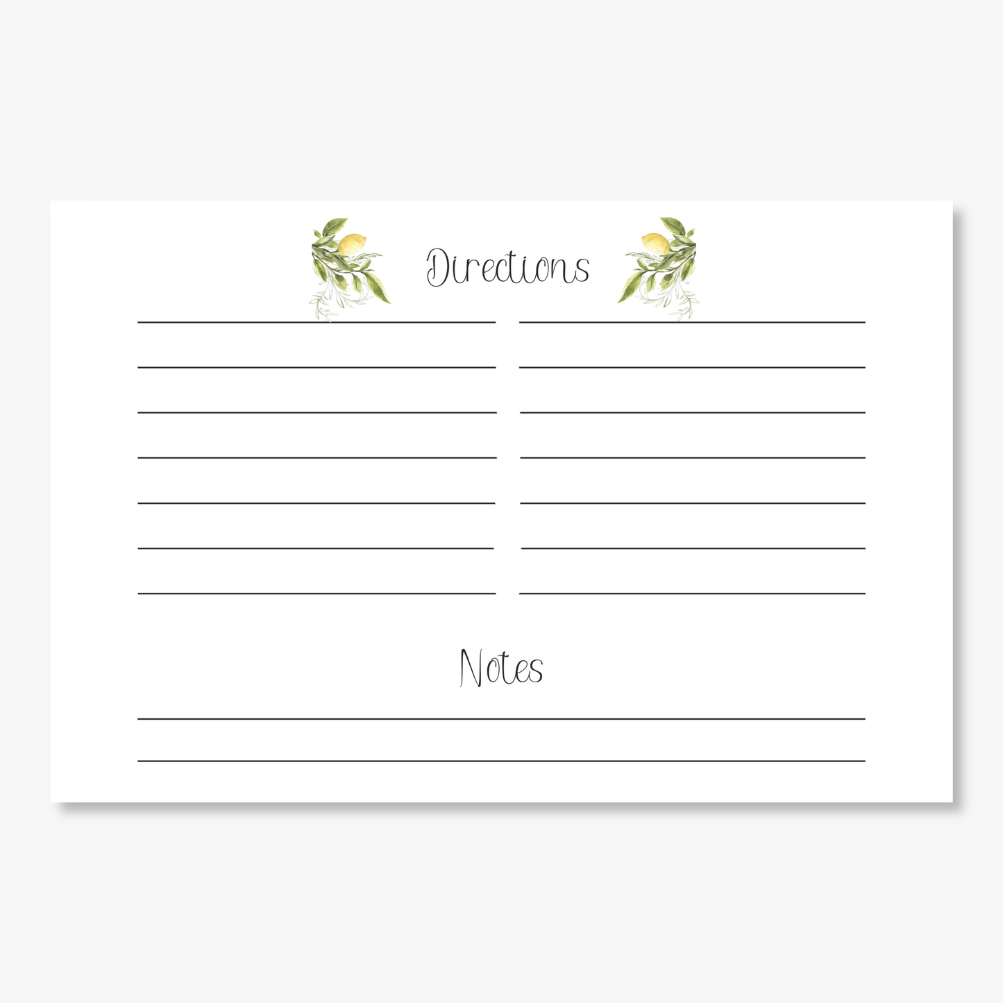 Printed Lemons Recipe Card