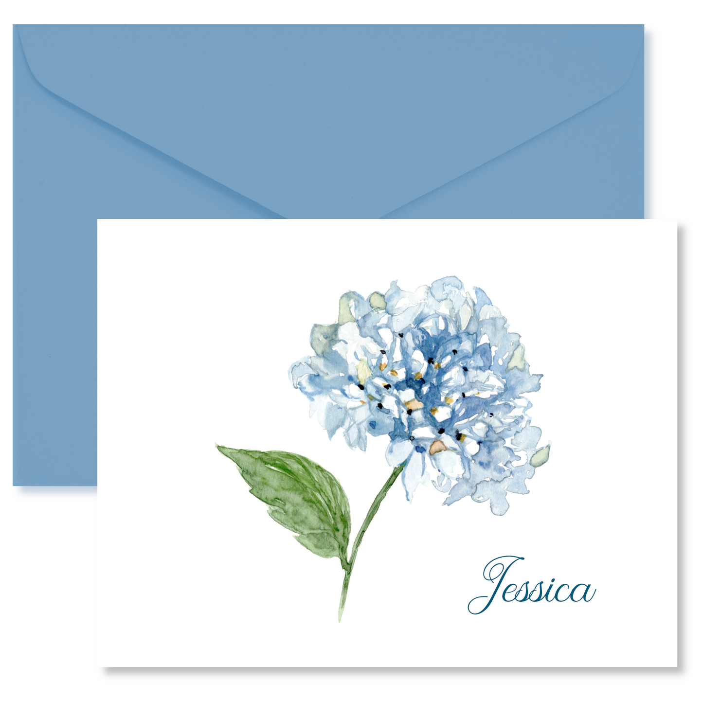 Blue Hydrangea Watercolor Personalized Note Cards