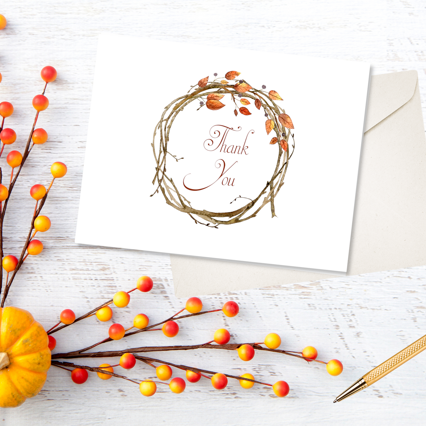 Autumn Grapevine Wreath Note Cards