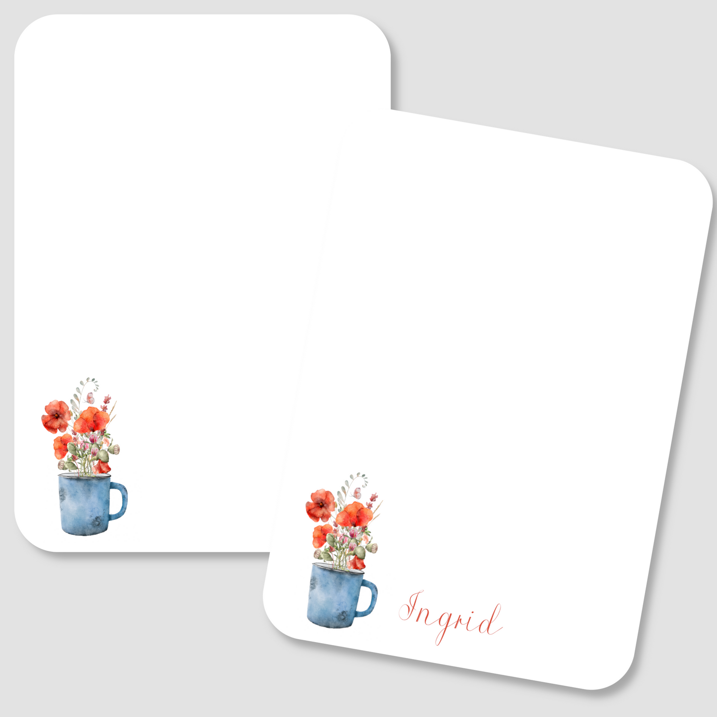 Red Poppies in Rustic Cup Flat Mini Note Cards