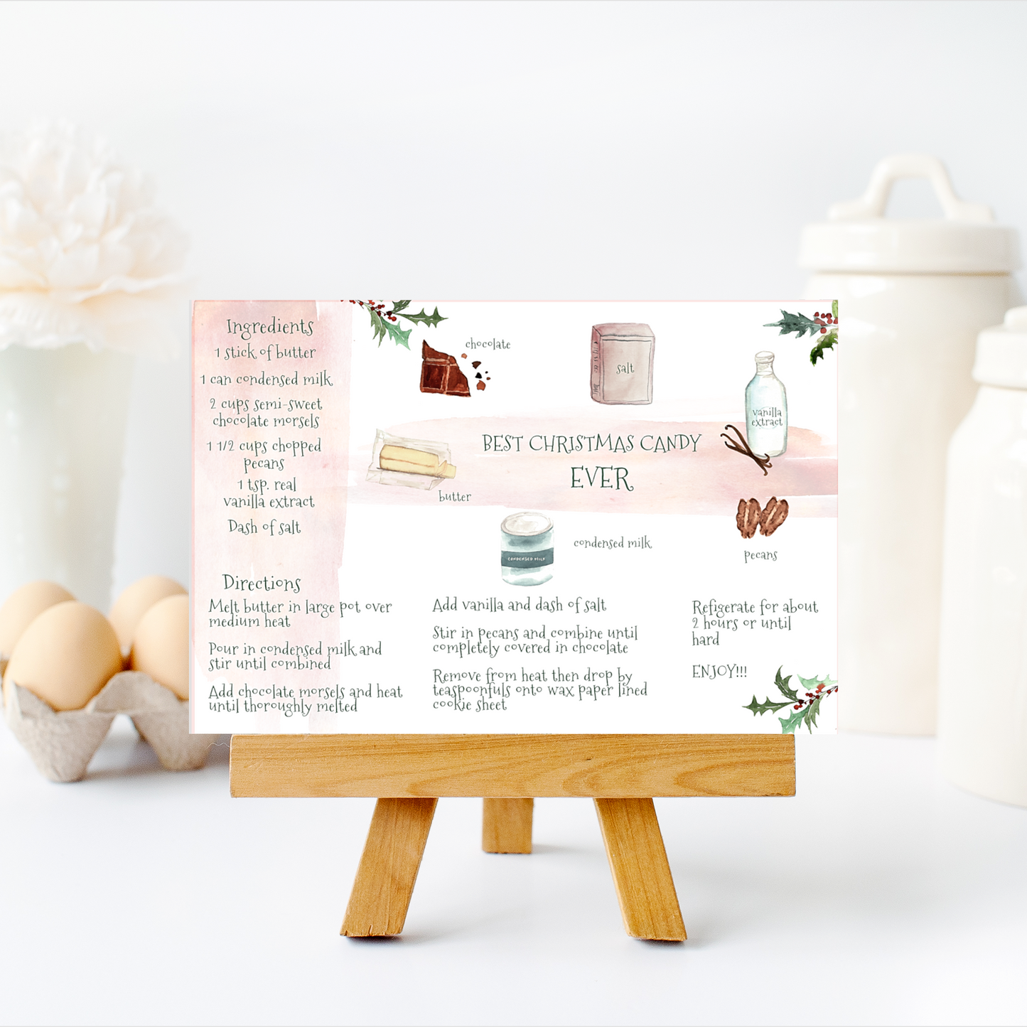 Christmas Candy Printed Illustrated Recipe Cards