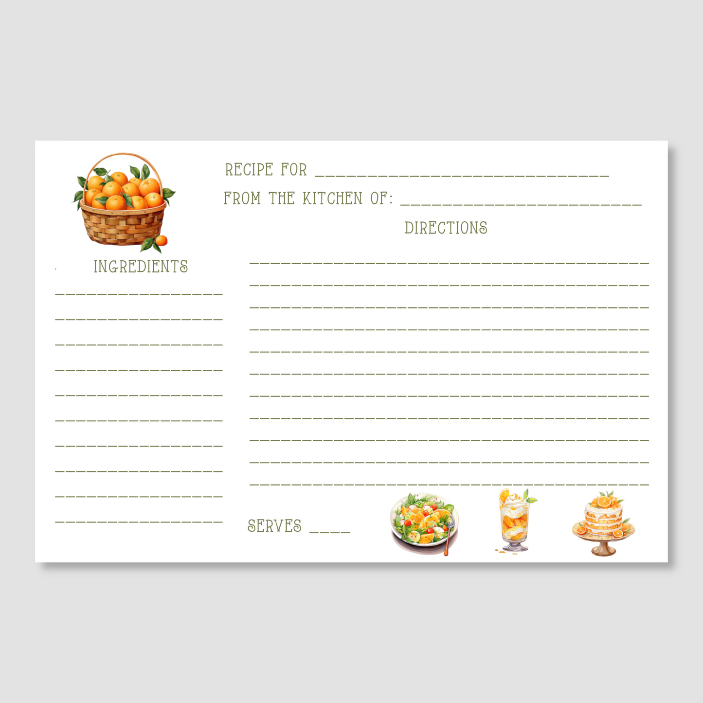 Fruit Desserts Watercolor Printed Recipe Cards