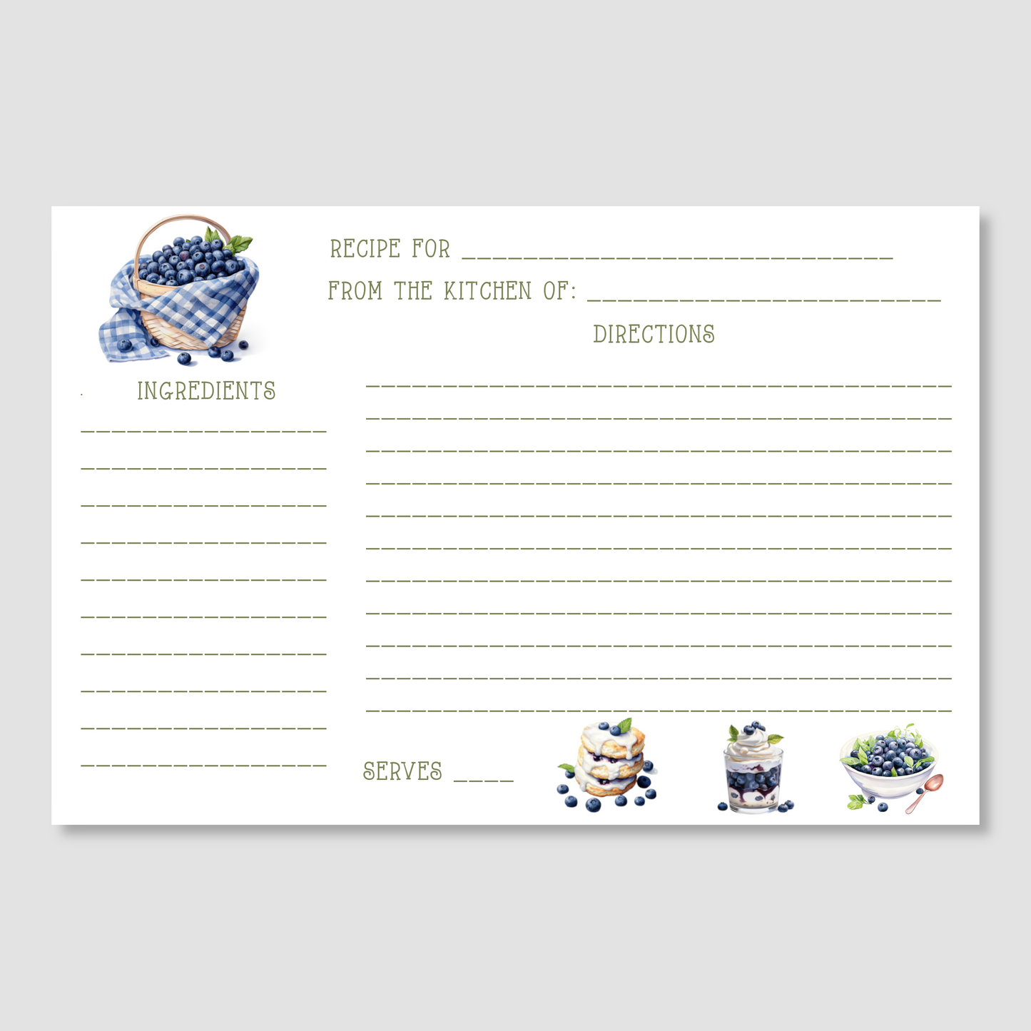 Fruit Desserts Watercolor Printed Recipe Cards
