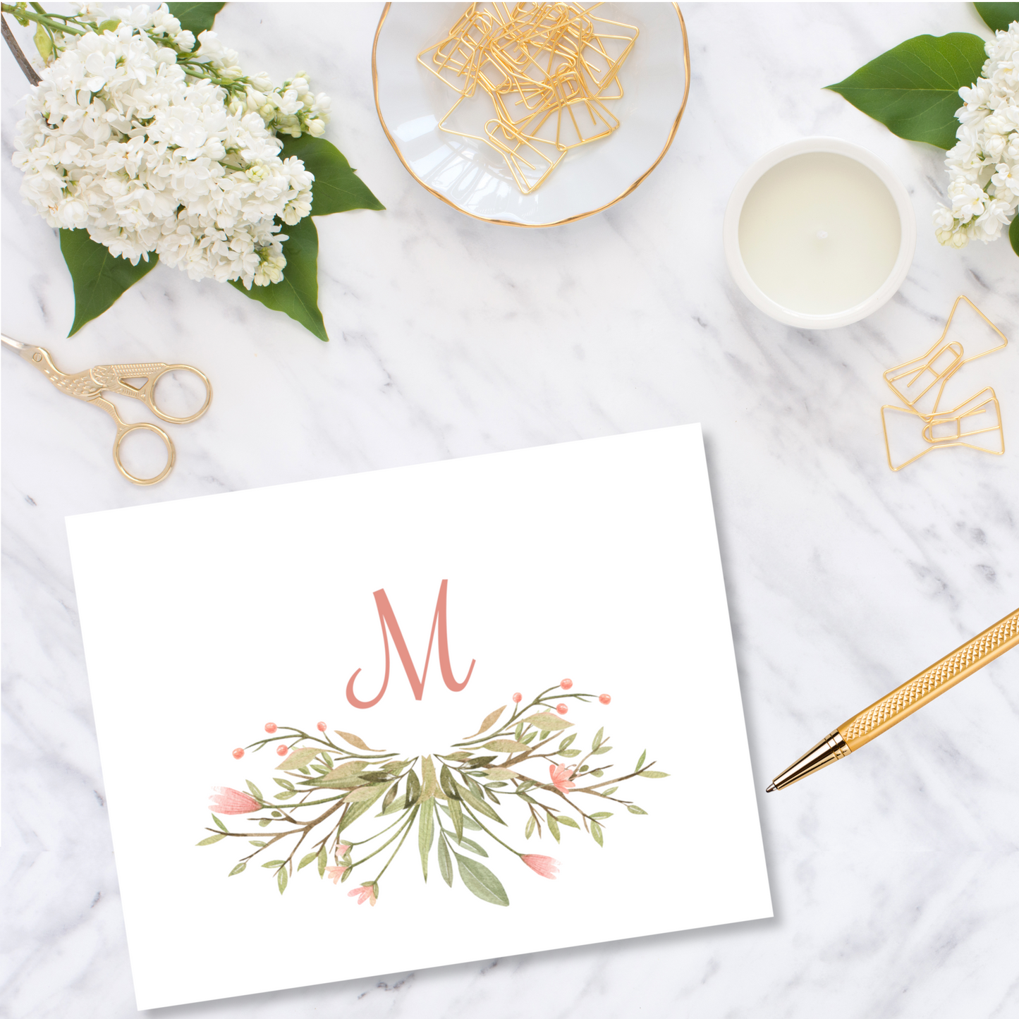 Floral Swag Monogram Note Cards