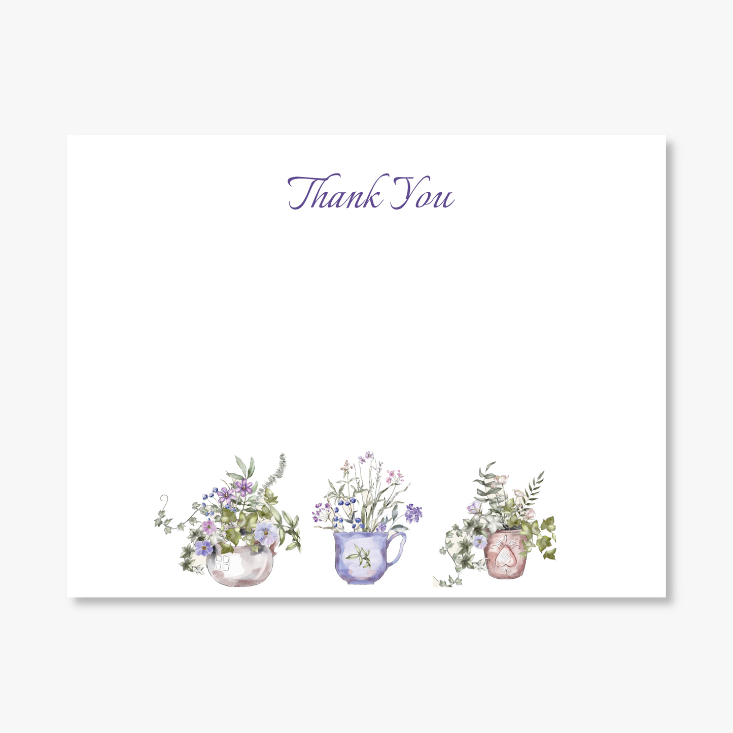 Lavender Floral Flower Pots Flat Note Card Set