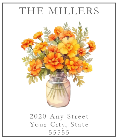 Marigolds in Vase Printed Return Address Labels