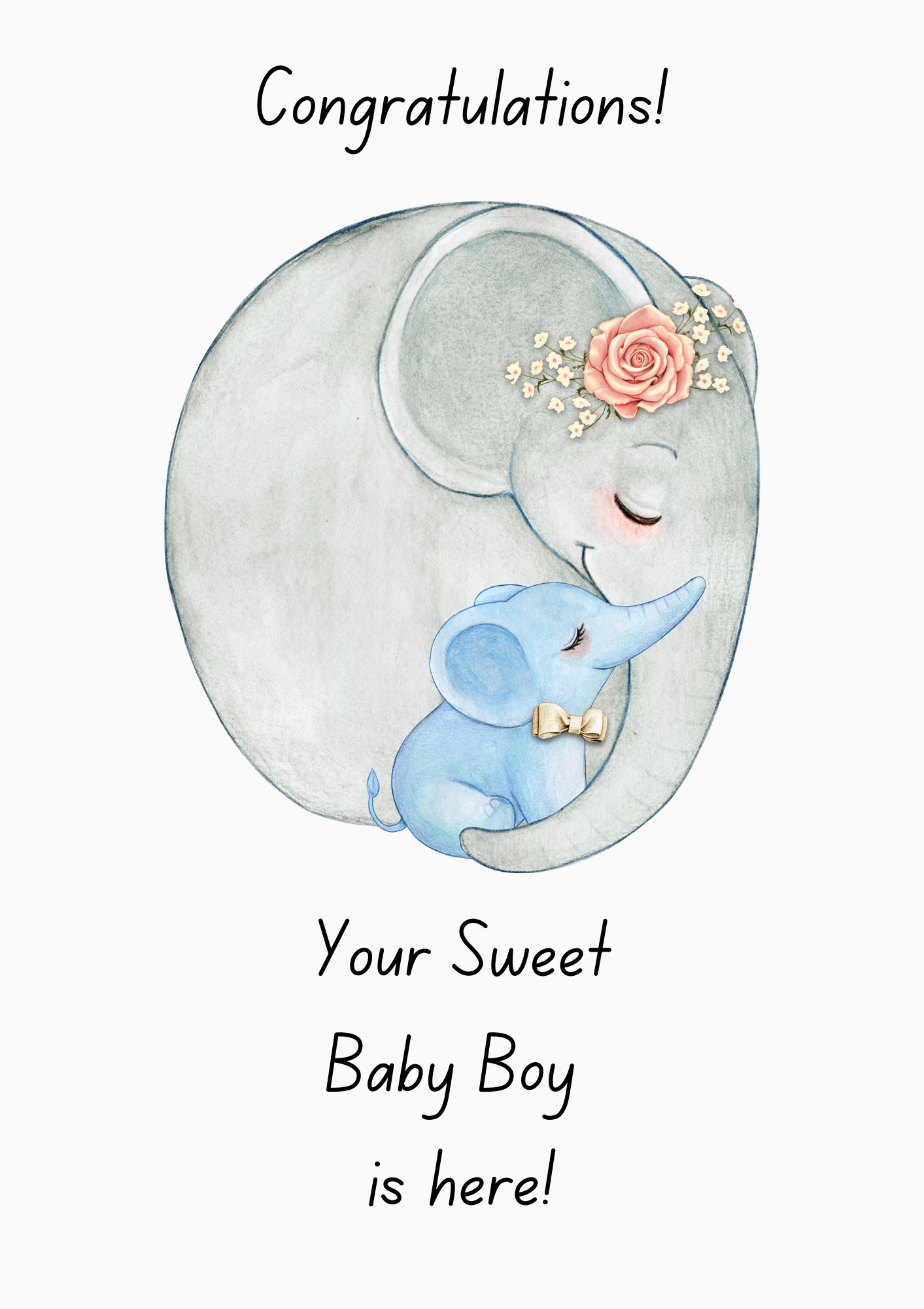 Mama Elephant and Baby Congratulations Card